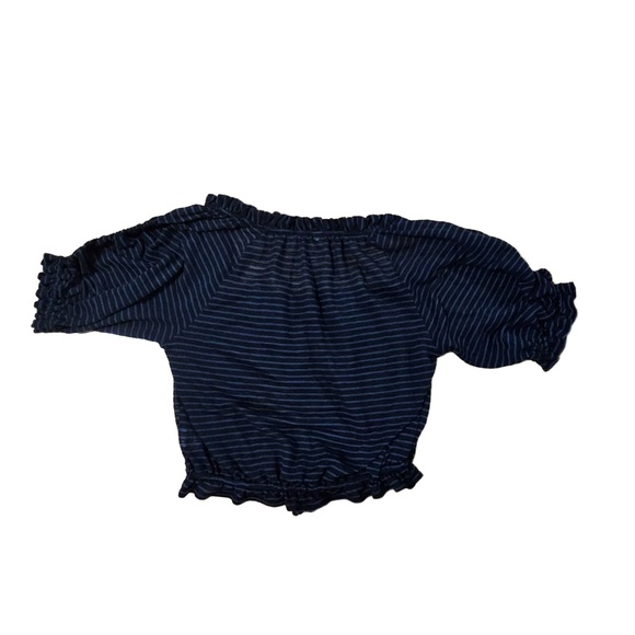 Free People Women's P/Small Navy Blue Striped Ruffled Off-Shoulder Top Boho Chic - Picture 8 of 9